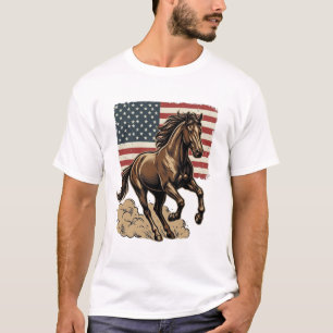 Vintage Galoppierendes Pferd Amerikanisches Flagge T-Shirt