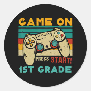 Vintage Game On Drück Start 1. Klasse Gamer Rückse Runder Aufkleber