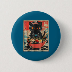 Vintage-Gamer-Katze Lustige Ramen Retro Japanische Button