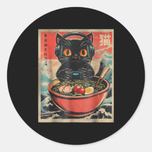 Vintage-Gamer-Katze Lustige Ramen Retro Japanische Runder Aufkleber