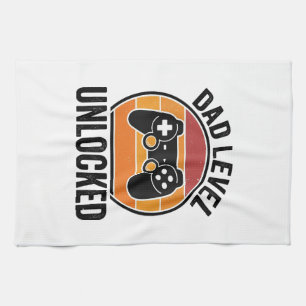 Vintage-Gamer-Shirt-Design 'Dad Level freigeschalt Geschirrtuch
