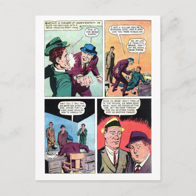 Vintage Gangster-Comicen Mob Boss schlägt bis Henc Postkarte (Vorderseite)