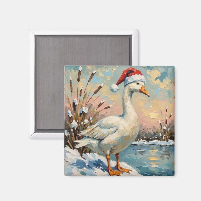 Vintage Gans mit Weihnachtsmannmütze von Frozen Ch Magnet (Vorderseite/Rückseite)