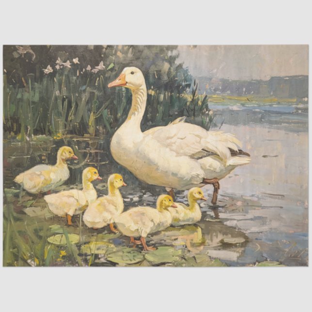 Vintage Gänse- und Goslings-Malerei Seidenpapier (Vorderseite)