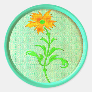 Vintage-Gänseblümchen-Nähknopf orange grün süß Runder Aufkleber