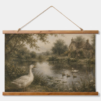 Vintage-Gänseteich-Cottage-Wandbehang Wandteppich Mit Holzrahmen