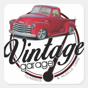 Vintage Garage LKW Quadratischer Aufkleber