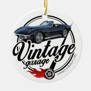 Vintage-Garage mit schwarzem Corvette Keramik Ornament