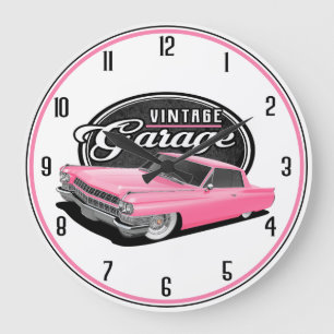 Vintage Garagenuhr im großen Format in Rosa Große Wanduhr