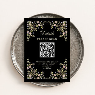 Vintage Garden Black Hochzeitsdetails und QR-Cod Begleitkarte
