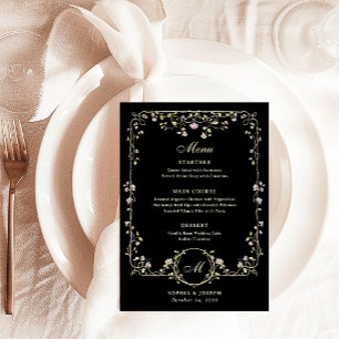 Vintage Garden Black Luxe Farbige Hochzeit Menükarte