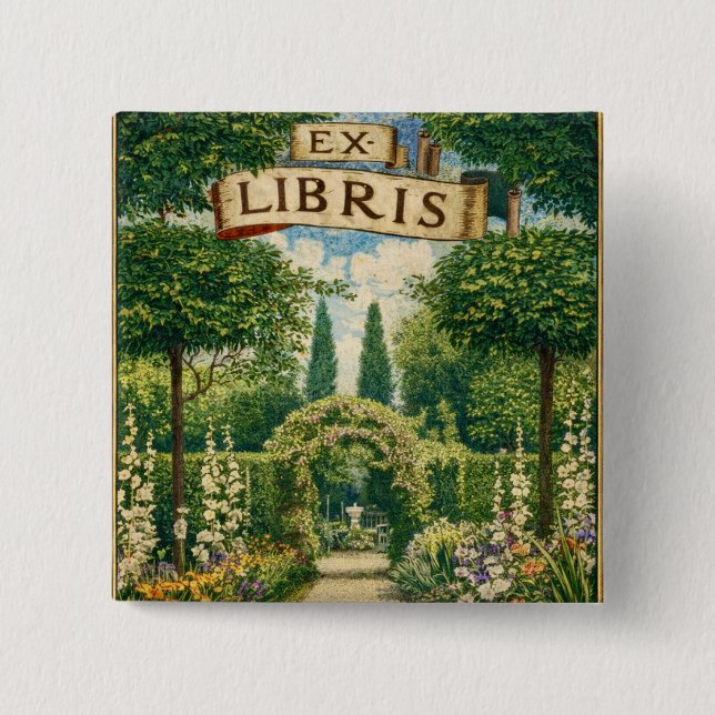 Vintage Garden Ex Libris Bookplate  Button (Vorderseite)