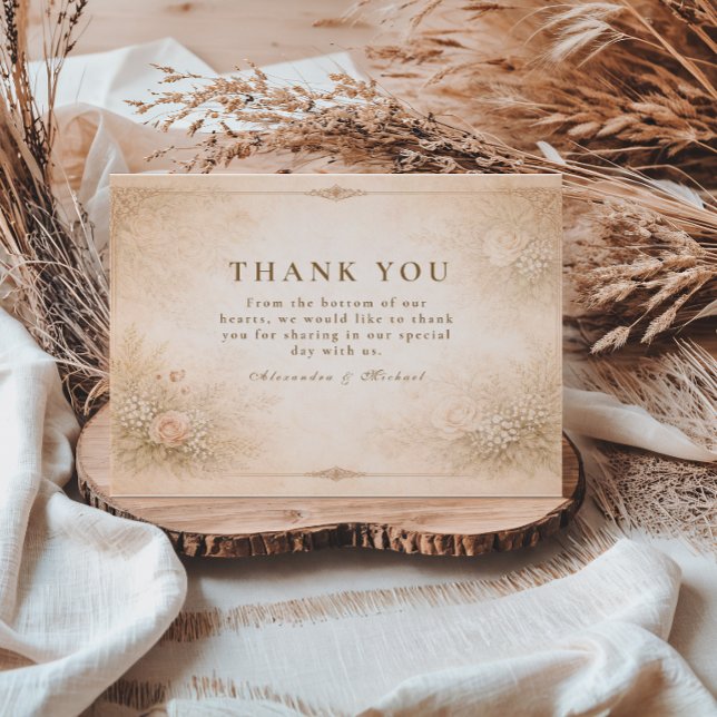 Vintage Garden Floral Antique Wedding Dankeskarte (Von Creator hochgeladen)
