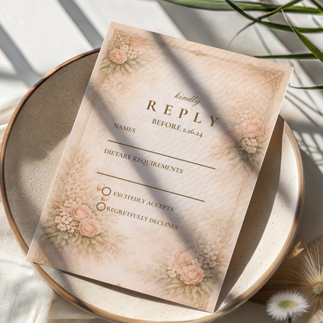 Vintage Garden Floral Antique Wedding RSVP Karte (Von Creator hochgeladen)