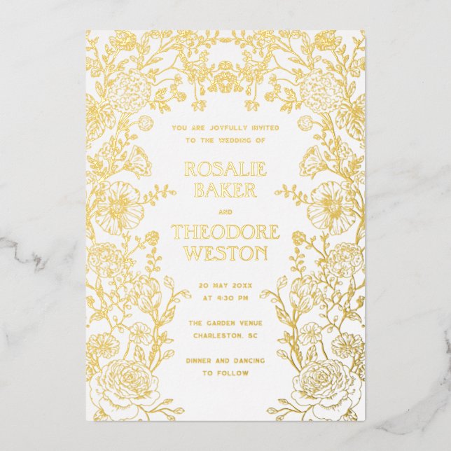 Vintage Garden Floral Wedding Folieneinladung (Vorderseite)