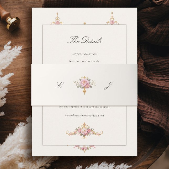 Vintage Garden French Chateau Romantic Wedding Einladungsbanderole (vintage garden french chateau romantic regency jane austin wedding invitation belly band blush)