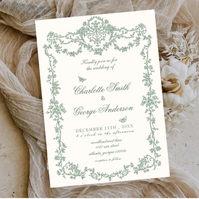 Vintage Garden Green Floral  Wedding Einladung (Von Creator hochgeladen)