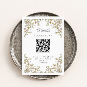Vintage Garden Hochzeitdetails mit QR-Code Begleitkarte
