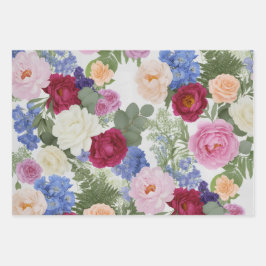 Vintage Garden Peony and Rose Floral Geschenkpapier Set