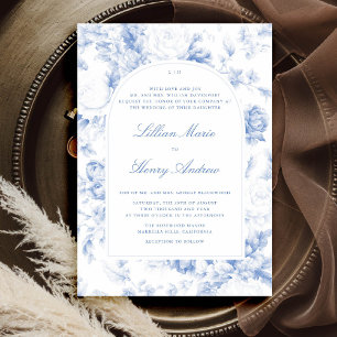 Vintage-Garten-Blau-Toile-Bogen klassische Hochzei Einladung