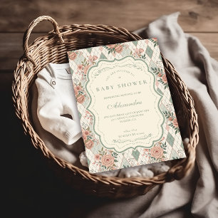 Vintage-Garten-Blumen-Baby-Party Einladung
