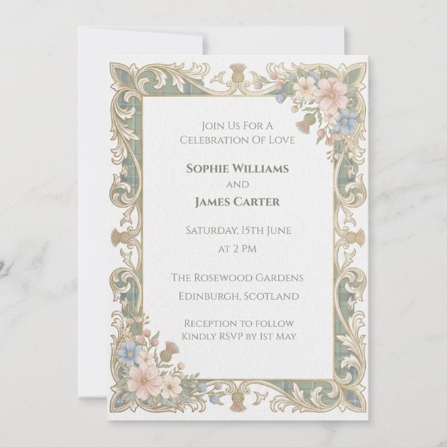 Vintage-Garten-Blumen-Hochzeitseinladung Einladung (Vorderseite)