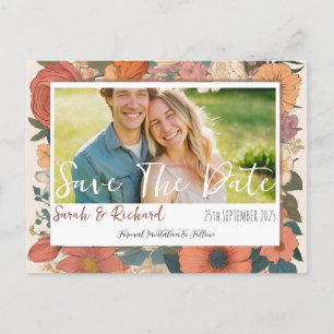 Vintage-Garten-Blumen-Save-the-Date-Karte mit Foto Postkarte
