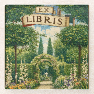 Vintage Gärten Ex Libris Buchschild Glasuntersetzer