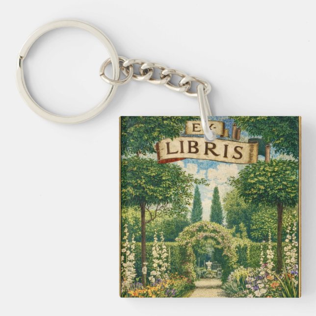Vintage Gärten Ex Libris Buchzeichen  Schlüsselanhänger (Vorderseite)