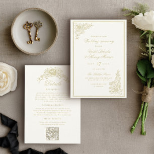 Vintage-Garten-Hochzeit - Details auf der Rückseit Einladung