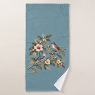 Vintage-Garten-Vögel & Blüten Badetuch Badehandtuch
