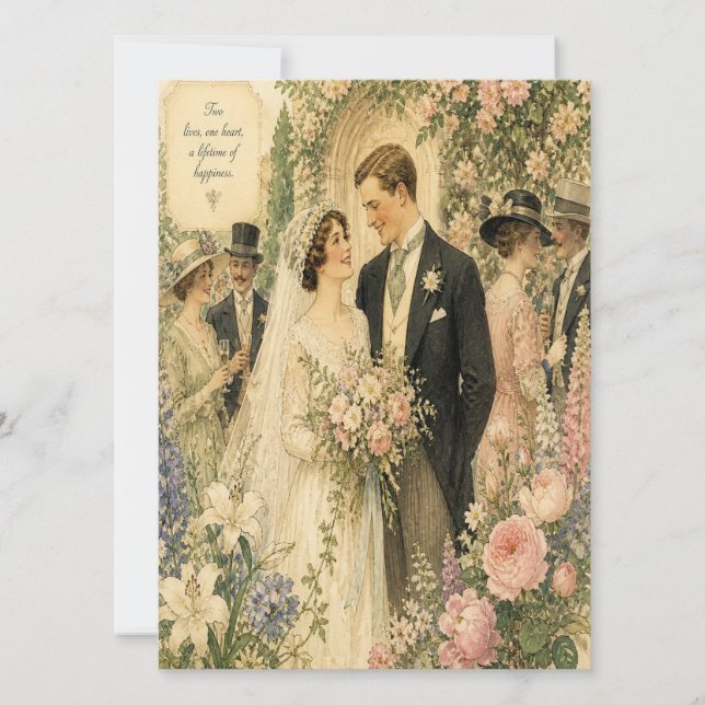 Vintage-Gartenparty-QR-Code-Hochzeitseinladung Einladung (Vorderseite)