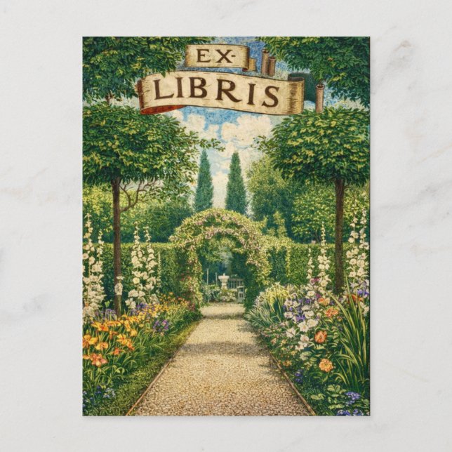 Vintage Gartens Ex Libris Buchschild  Postkarte (Vorderseite)