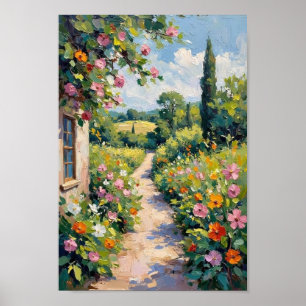 Vintage-Gartenweg-Blumenkunst Poster