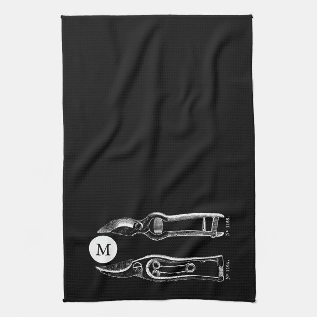 VINTAGE Gartenwerkzeug Pflaumen Monogramm B K Hand Küchentuch (Vertikal)