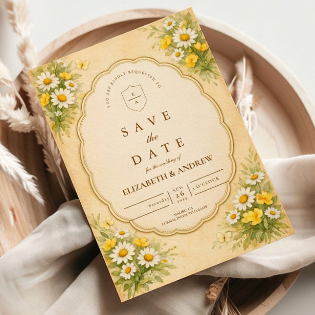 Vintage Gartzeit-Hochzeit mit Gänseblümchen Save The Date (Von Creator hochgeladen)