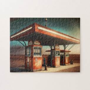 Vintage Gasstation 4 Leichte Hirnkunsträuben Foto Puzzle