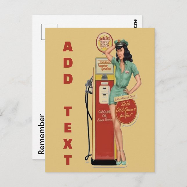 Vintage Gasstation, Text bearbeiten Postkarte (Vorne/Hinten)