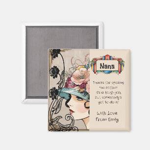 Vintage Gatsby-Dame mit Blumenhut Magnet