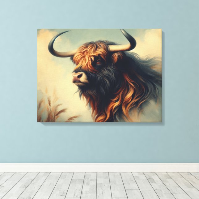 Vintage Gaur Rahmen Leinwanddruck (Insitu (Holzboden))