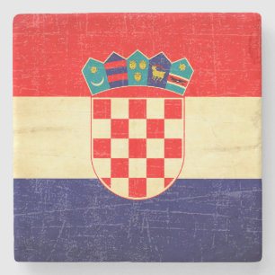 Vintage gealterte kroatische Flagge Steinuntersetzer