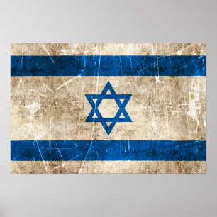 Vintage gealterte und verkratzte Flagge von Israel Poster