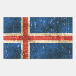 Vintage gealterte und zerkratzte Flagge Islands Rechteckiger Aufkleber