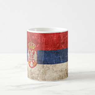 Vintage gealterte und zerkratzte Flagge Serbiens Tasse