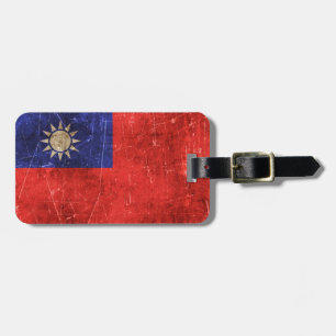 Vintage gealterte und zerkratzte Flagge von Taiwan Gepäckanhänger