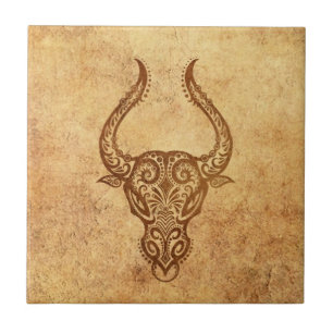 Vintage gealtertes Stier-Sternzeichen Fliese