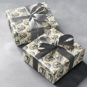 Vintage gealtertes Totenkopf Halloween Goth Muster Geschenkpapier