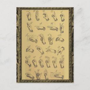 Vintage Gebärdensprache Alphabet Handgeste Postkarte