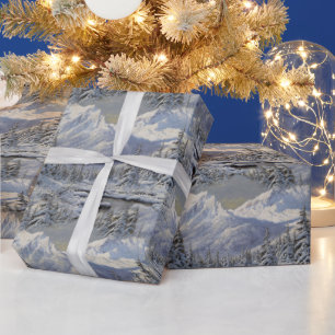 Vintage Gebirgslandschaft mit Schnee Geschenkpapier