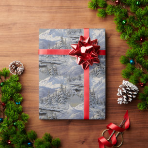 Vintage Gebirgslandschaft mit Schnee Geschenkpapier